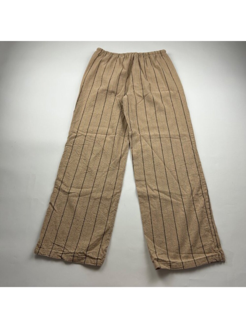 Love Tree Warm Tan Striped Linen Blend Wide Leg Pant L - Picture 6 of 7